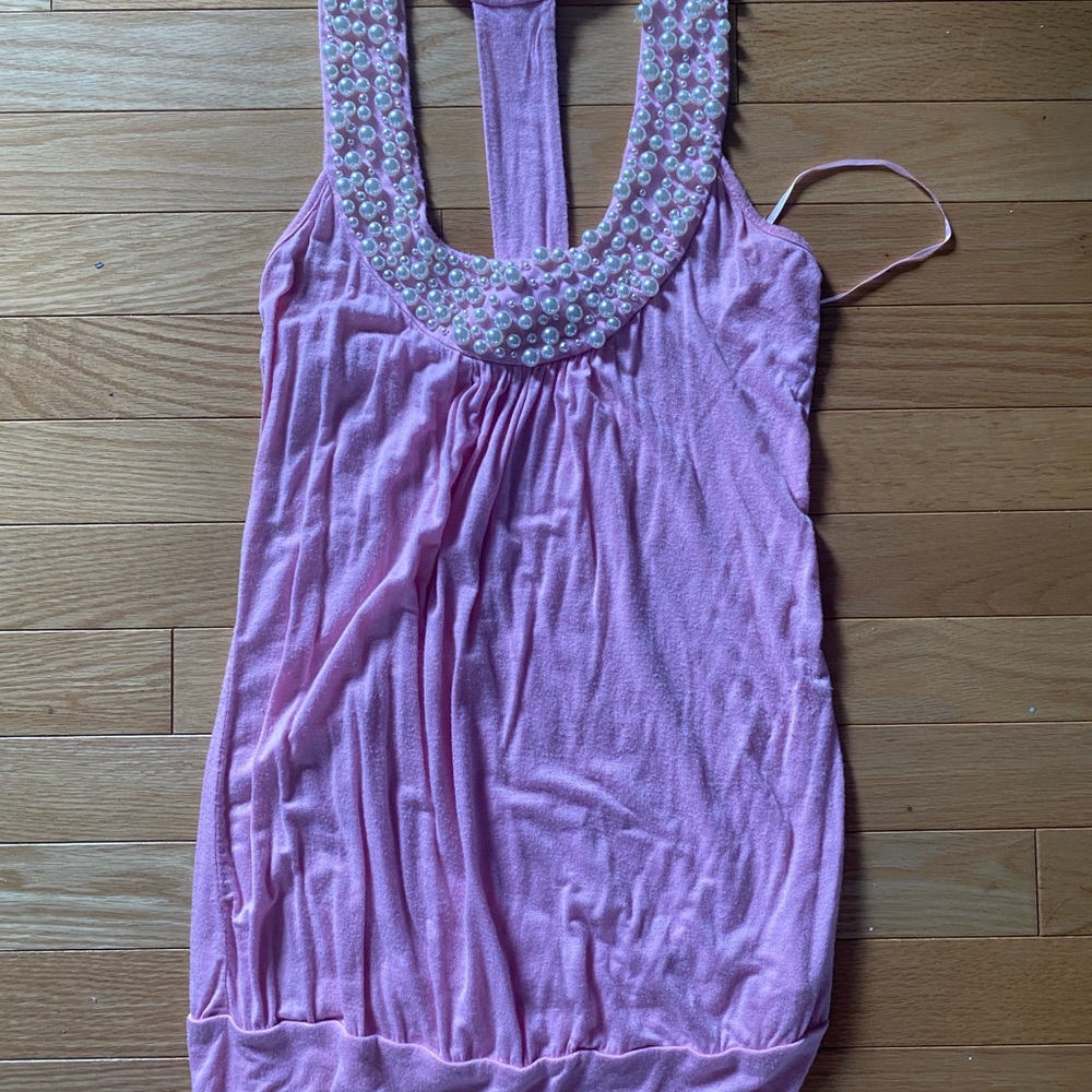 Pink pearl beaded tank